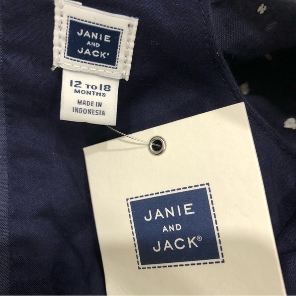 NEW WITH TAG Janie and Jack Navy Dot Off-The-Shoulder Jumpsuit Size 12-18 Months - Picture 7 of 7